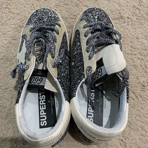 Golden Goose Deluxe Brand Superstar Distressed Glittered Leather Sneakers